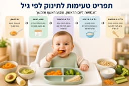 תפריט טעימות לתינוק לפי גיל: דוגמאות ליום הראשון, שבוע ראשון והמשך